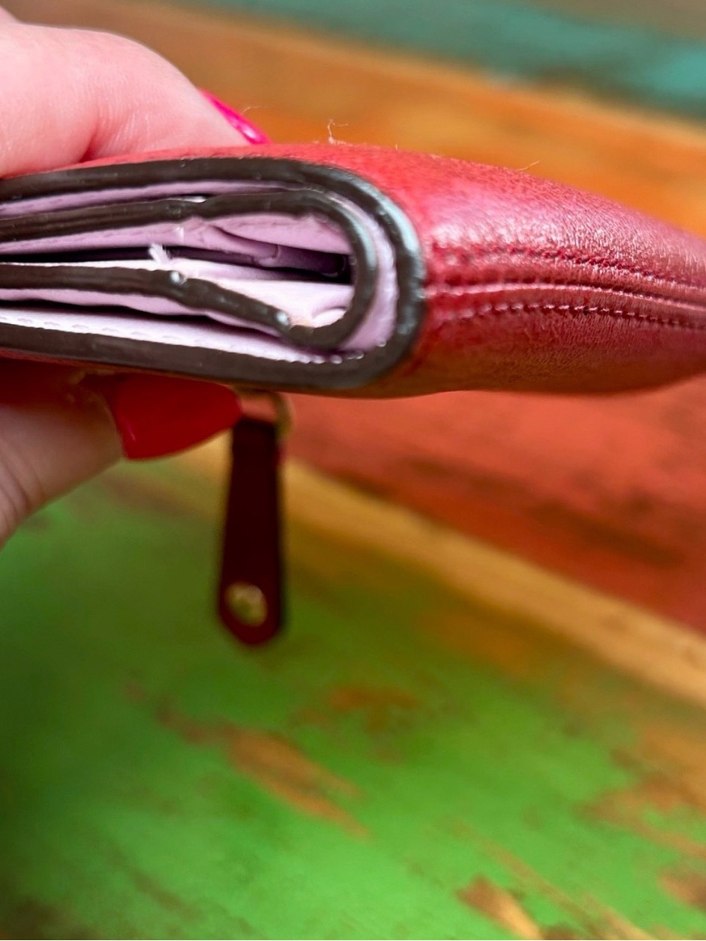 Coach Madison Cherry Red Pleated Bifold Wallet Leather Horse Carriage Retired - Picture 8 of 15